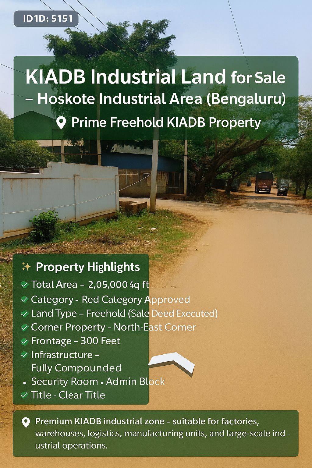 *property id 5151*  🆔 *KIADB Industrial Land for Sale – Hoskote Industrial Area (Bengaluru)* 📍 Prime Freehold KIADB Property